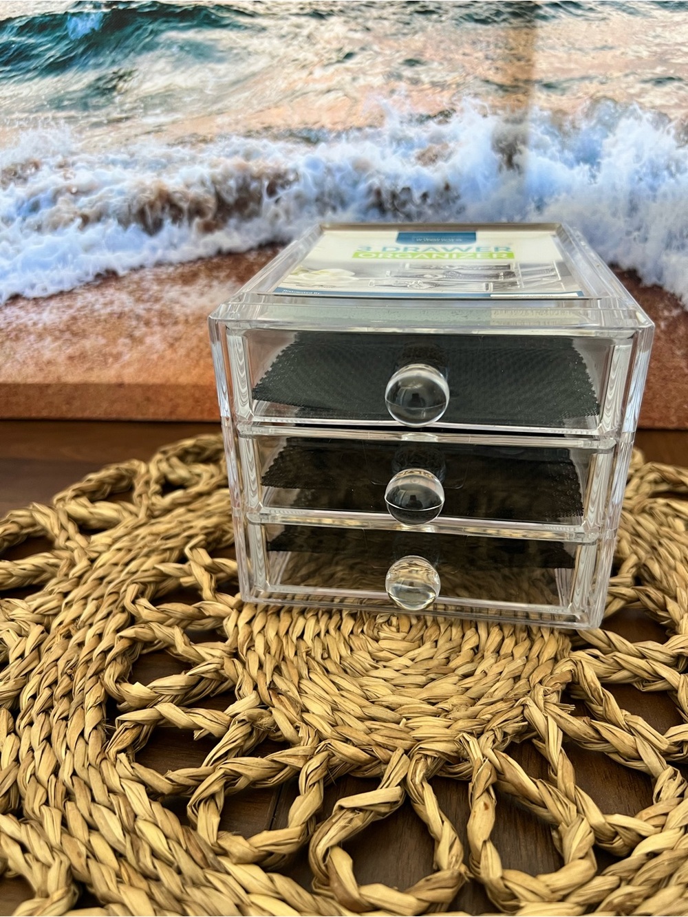 Home Interiors Clear Acrylic 3-Drawer Jewelry Organizer with Black Liners